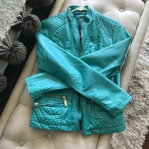 Bernardo faux leather jacket- teal blue